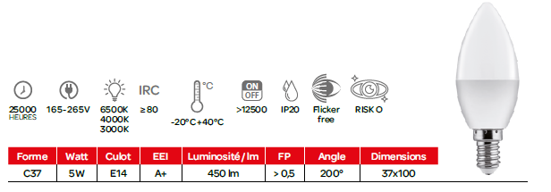 Fiche technique lampe Flamme