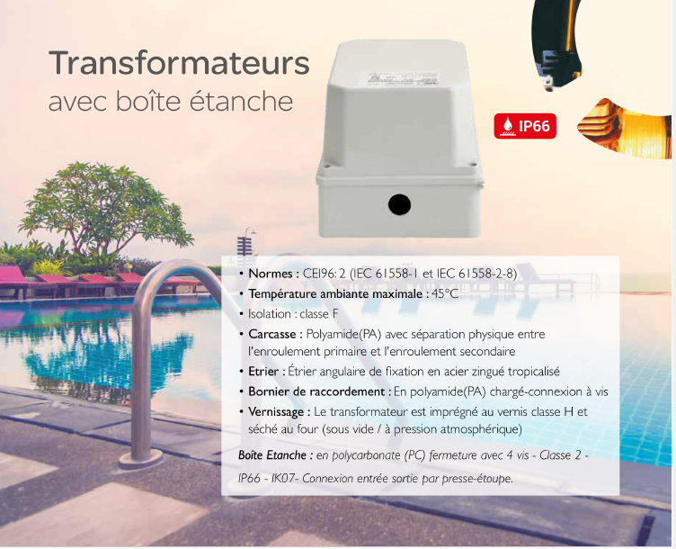 Transformateur avec boîte étanche fiche Technique